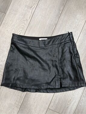 Garage Black Faux Leather Mini Skirt with Front Slit and built in shorts